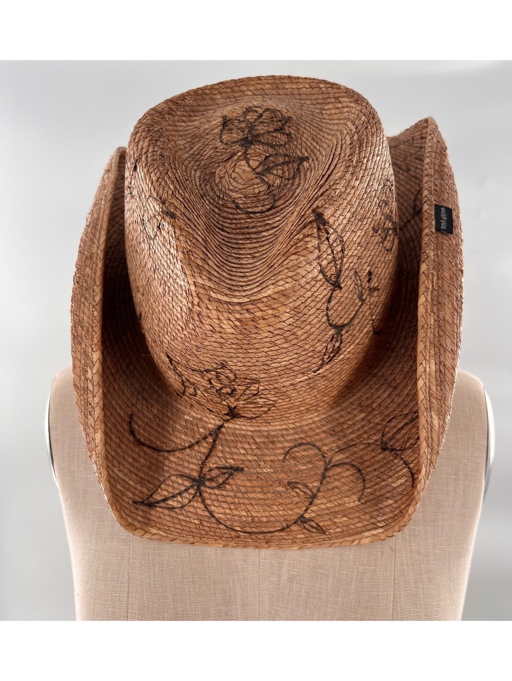 Peter Grimm Railey Burnt Roses Straw Cowboy Hat Western Coastal Cowgirl Y2K Boho